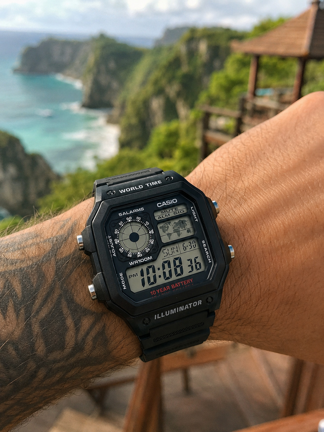 CASIO DIGITAL PARA HOMBRE AE-1200WH-1AVDF WORLD TIME NEGRO