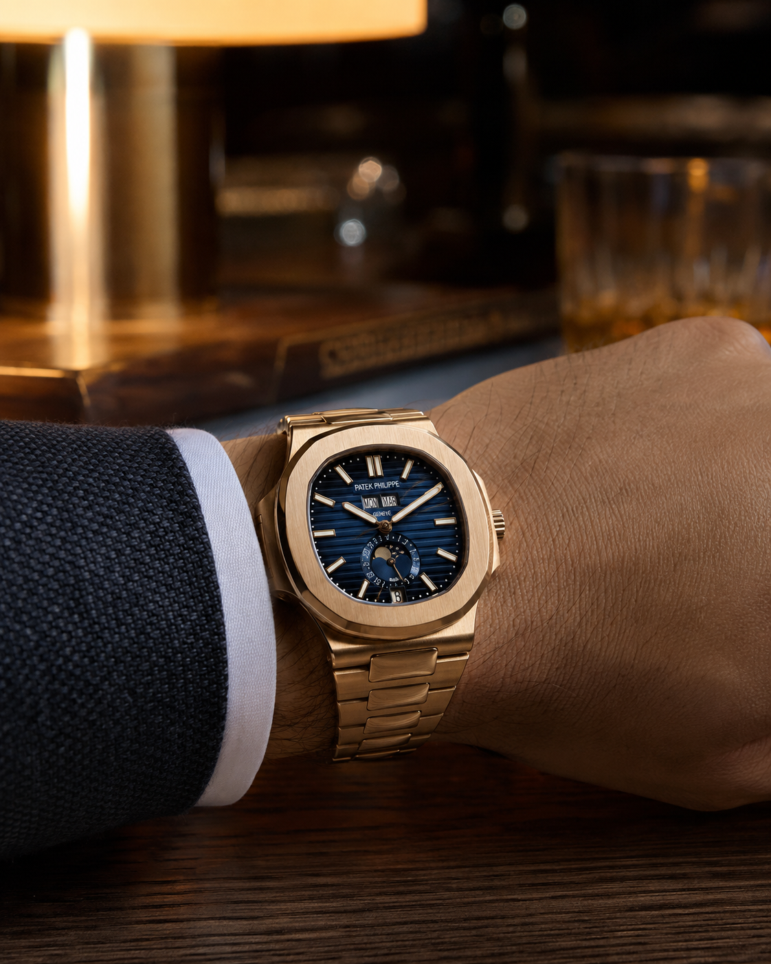 PATEK PHILIPPE NAUTILUS CALENDARIO ANUAL FASE LUNAR ORO ROSA AZUL