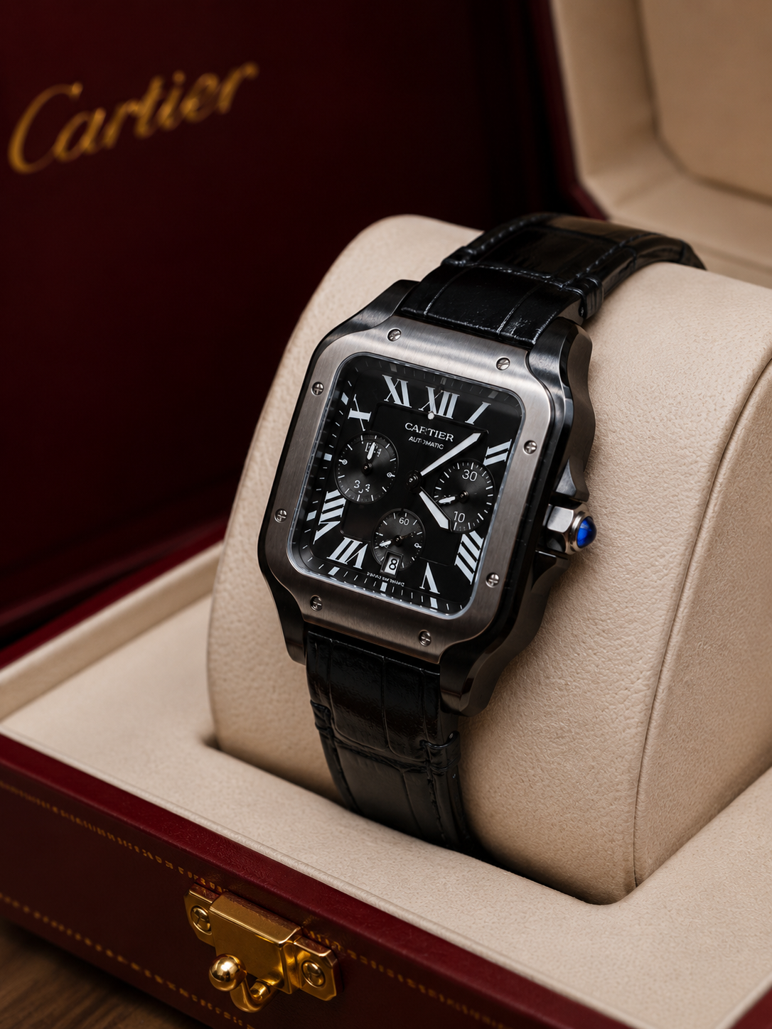 CARTIER SANTOS CHRONOGRAPH NEGRO CUERO – 40 MM