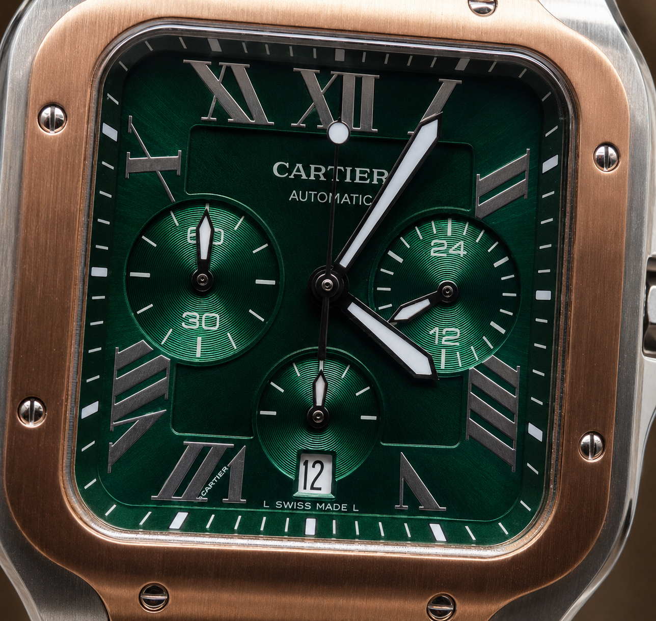 CARTIER SANTOS CHRONOGRAPH ORO ROSA CUERO VERDE – 40 MM