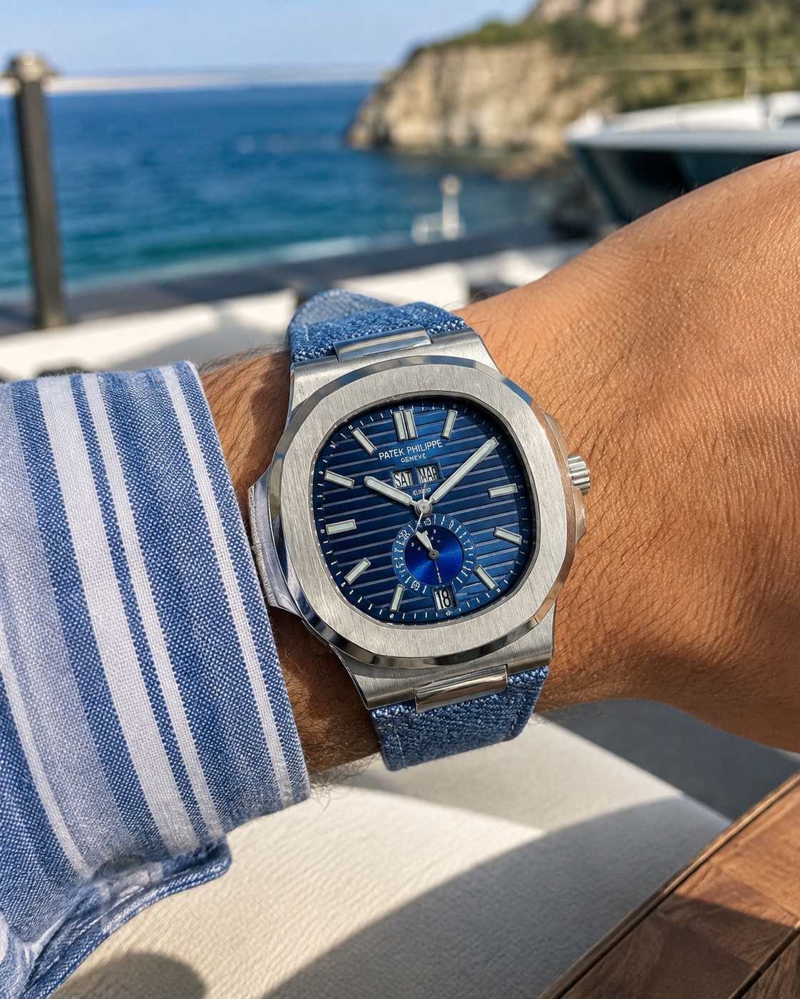 PATEK PHILIPPE NAUTILUS CALENDARIO ANUAL FASE LUNAR AZUL