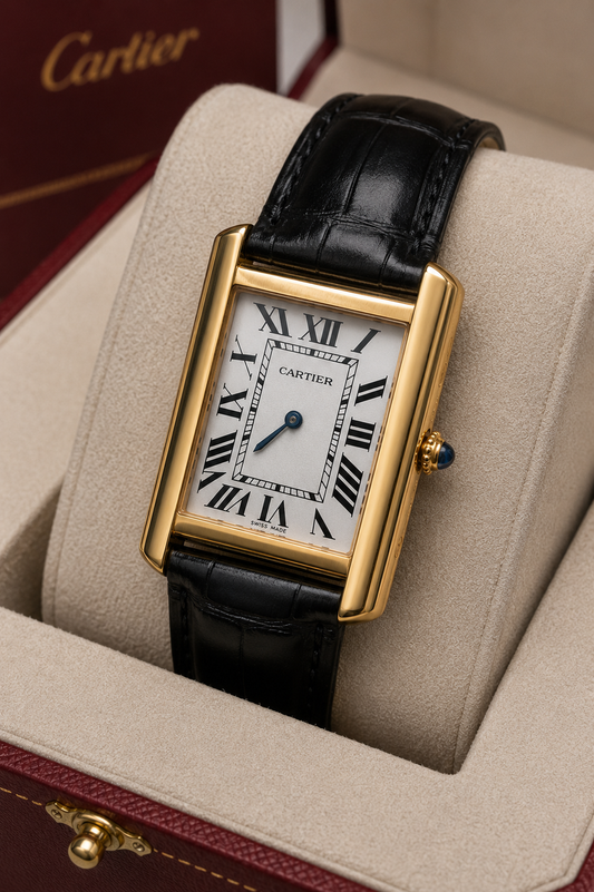 CARTIER TANK MUST LARGE – ESFERA BLANCA | ACABADO DORADO Y CORREA DE CUERO