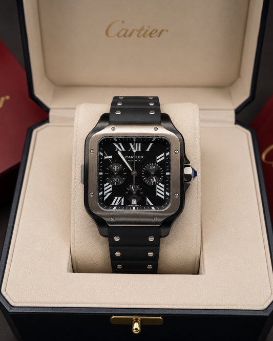 CARTIER SANTOS CHRONOGRAPH AUTOMÁTICO 42 MM – ALL BLACK | CORREA DE CAUCHO