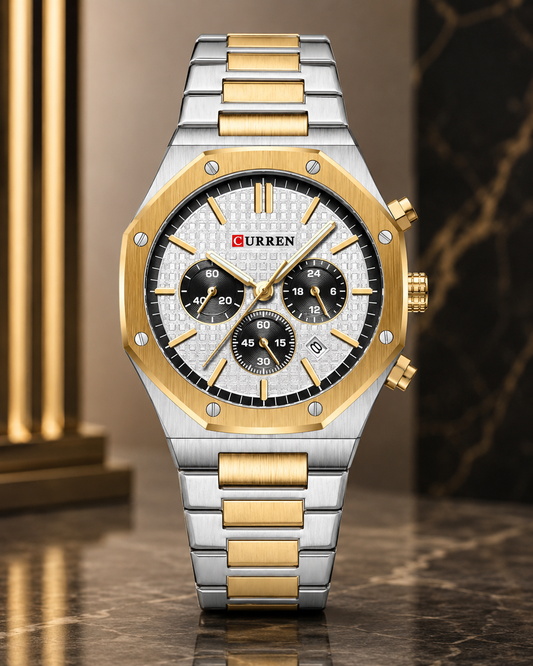 RELOJ CURREN 8440 CRONÓGRAFO BICOLOR PLATA Y DORADO