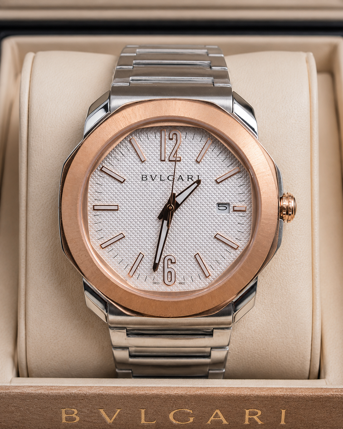 BVLGARI OCTO 42 MM BICOLOR – BRAZALETE EN ACERO INOXIDABLE