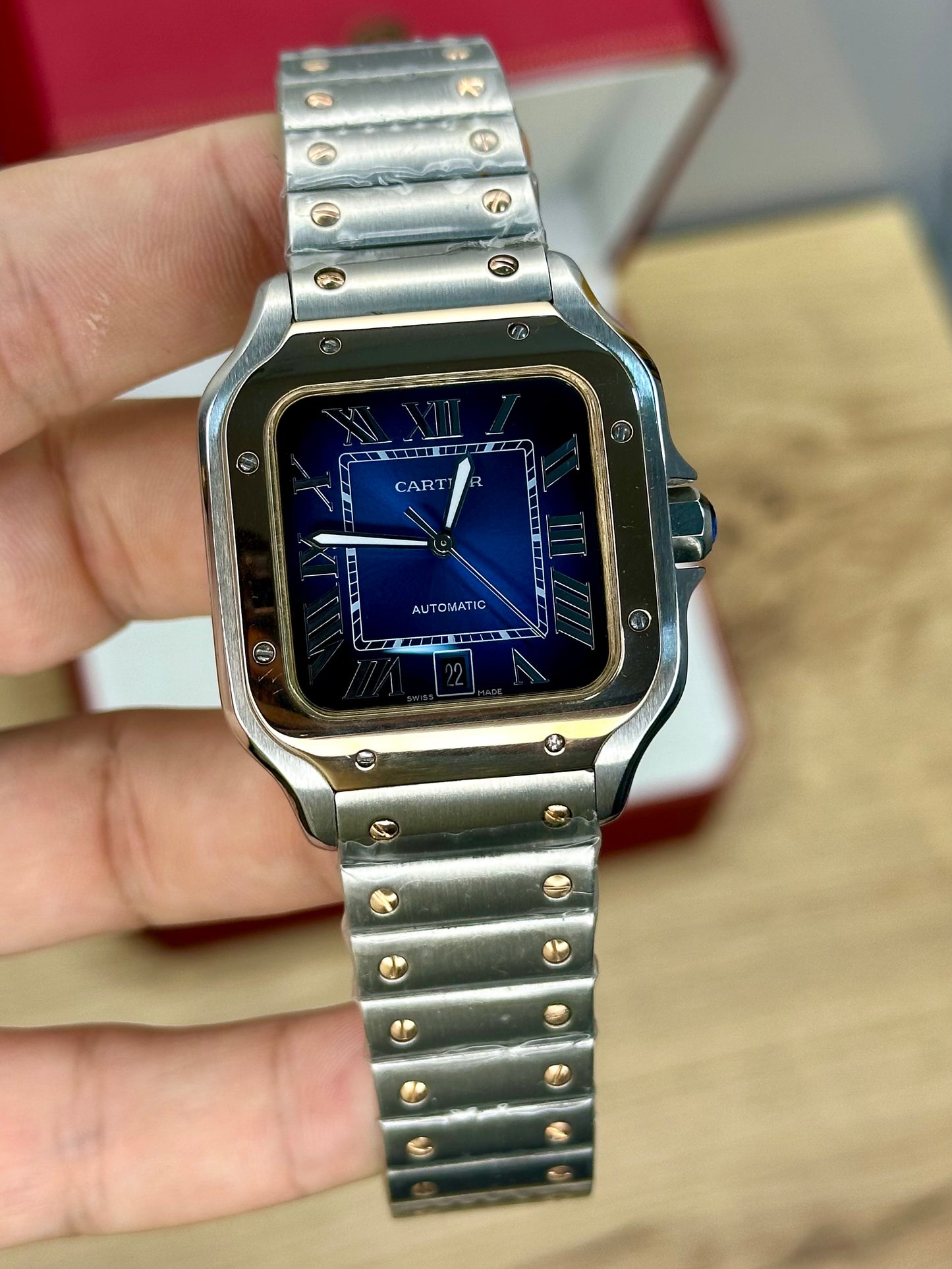Cartier Santos Blue Dial Rose Gold Edition