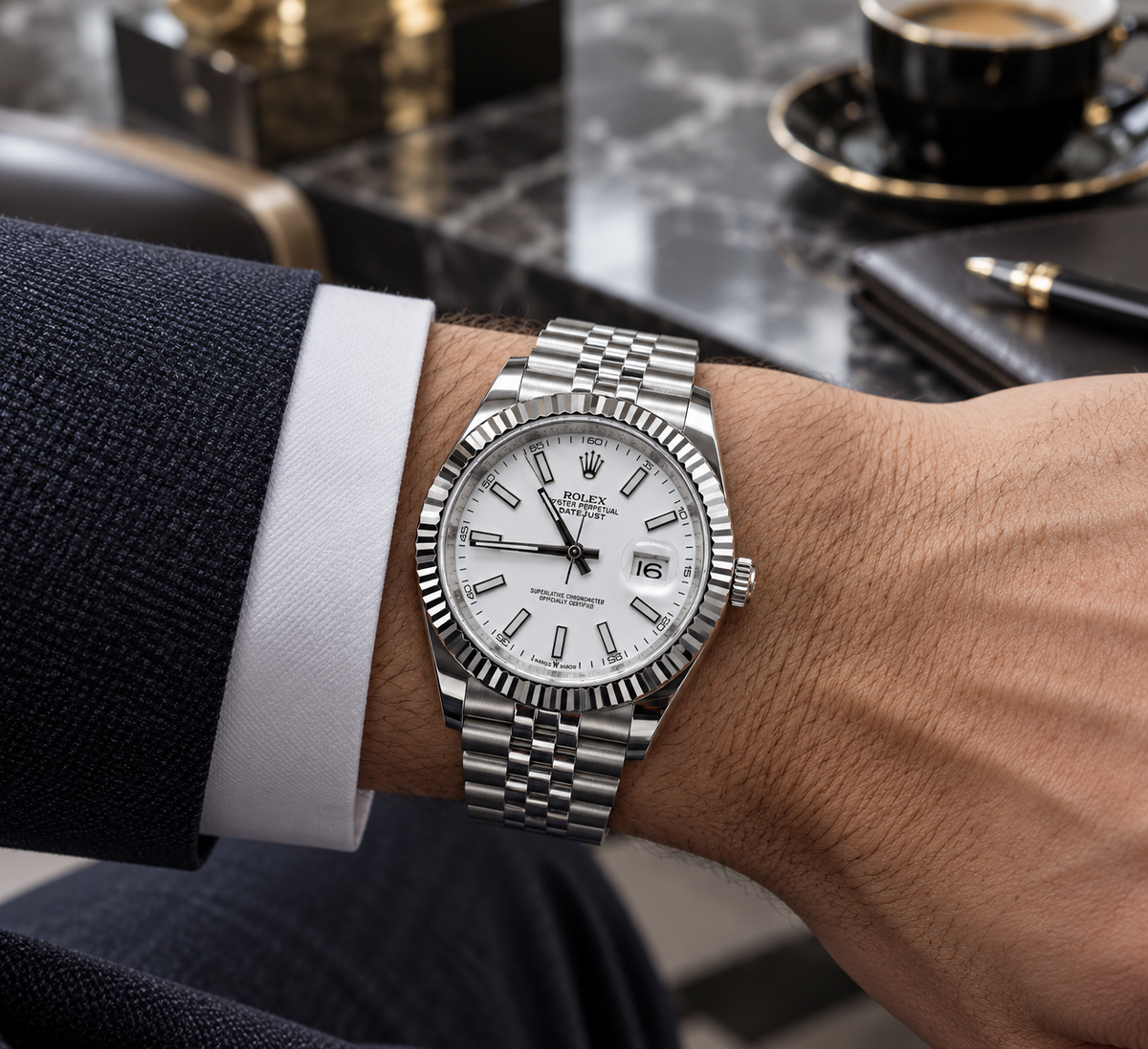 ROLEX DATEJUST 41 MM – ESFERA BLANCA, BISEL ESTRIADO Y BRAZALETE JUBILEE