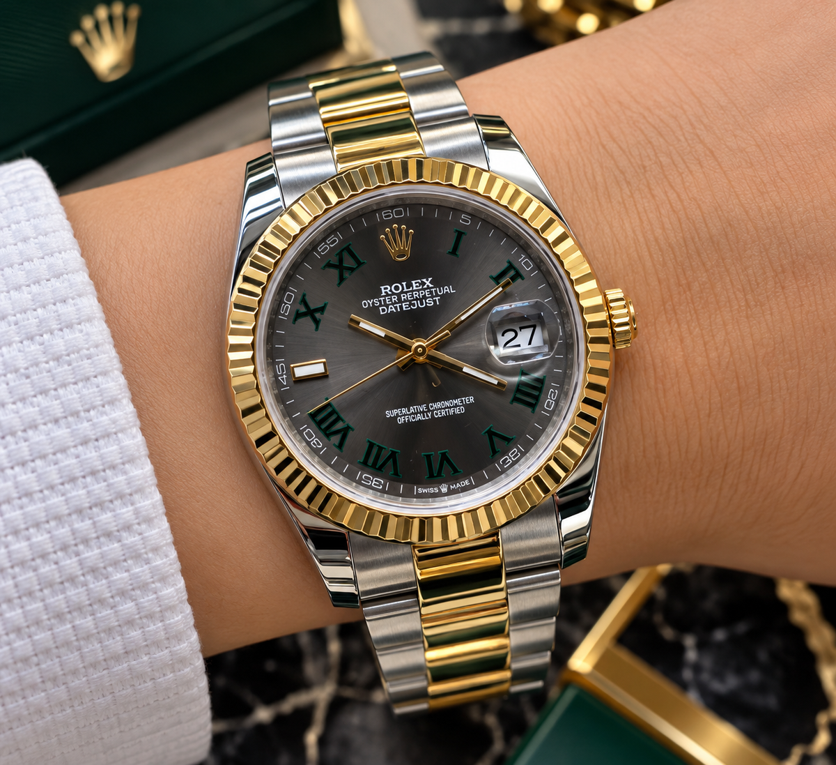 ROLEX DATEJUST 36 MM – ESFERA GRIS CON NÚMEROS ROMANOS VERDES