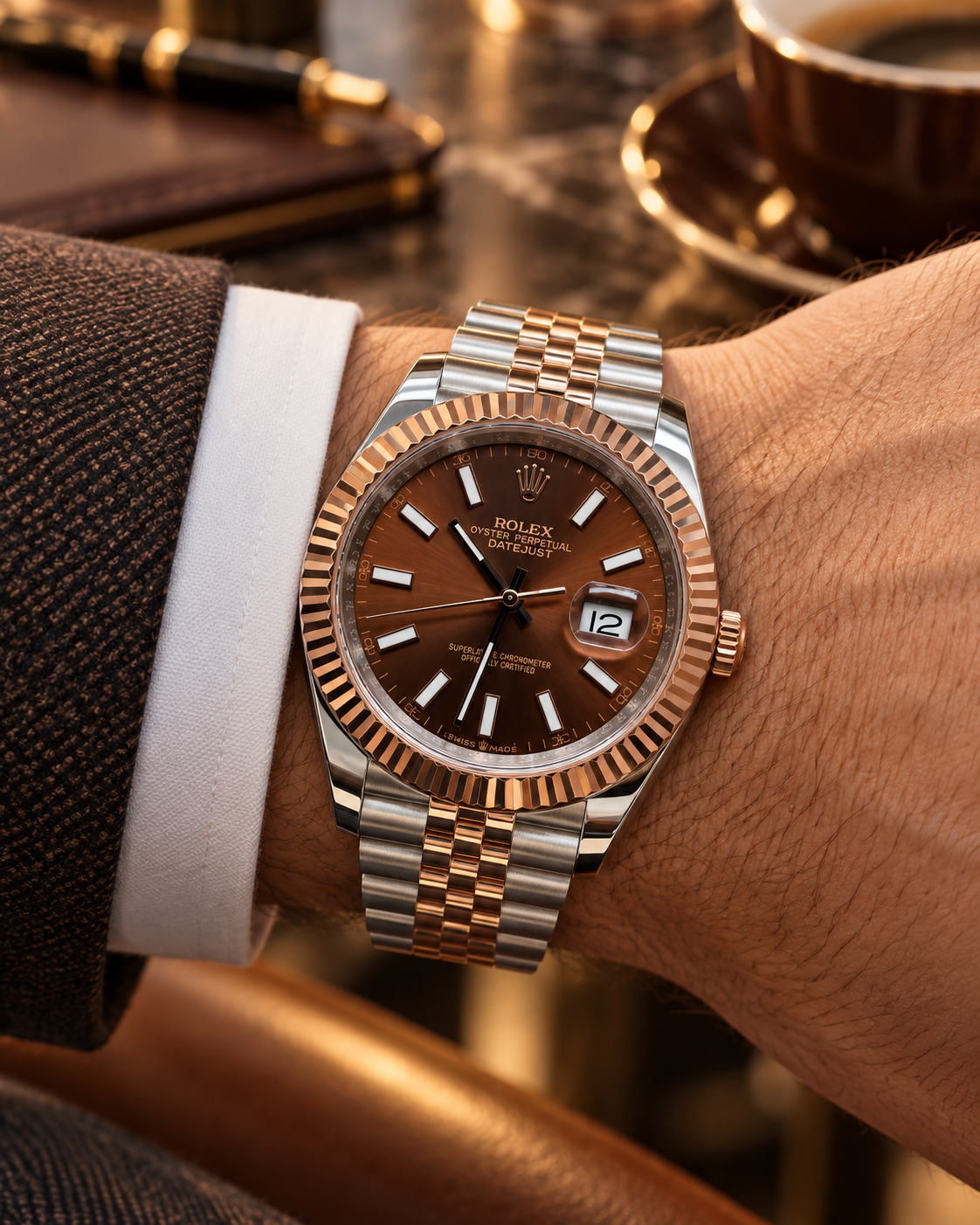 ROLEX DATEJUST 41 MM – ESFERA CHOCOLATE, BISEL ESTRIADO Y BRAZALETE JUBILEE BICOLOR