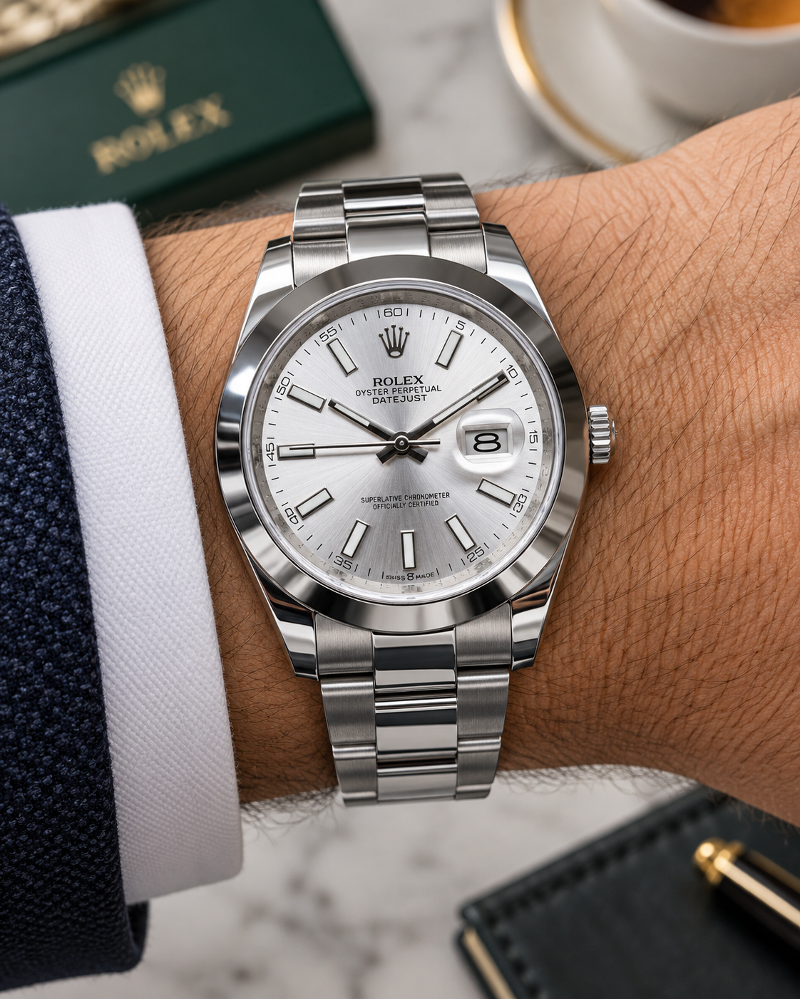 ROLEX DATEJUST CABALLERO 41 MM – ESFERA PLATEADA, BISEL LISO Y BRAZALETE OYSTER
