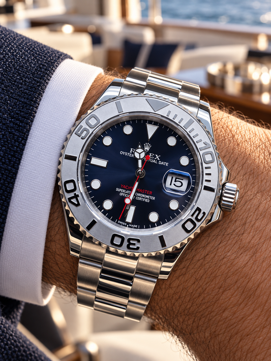 ROLEX YACHT-MASTER – ESFERA AZUL, BISEL PLATEADO Y BRAZALETE OYSTER