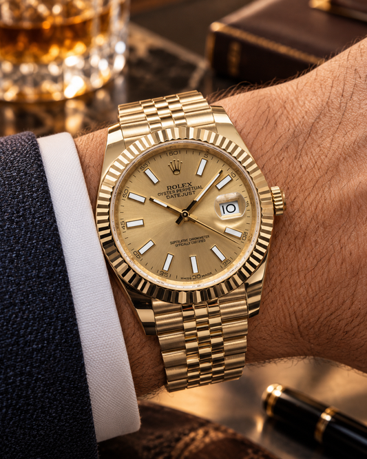 ROLEX DATEJUST 41 MM – ESFERA DORADA, BISEL ESTRIADO Y BRAZALETE JUBILEE