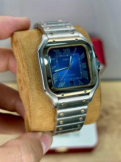 Cartier Santos Blue Dial Rose Gold Edition
