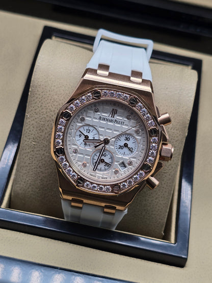 Audemars Piguet Royal Oak Chronograph Rose Gold White Rubber 36mm