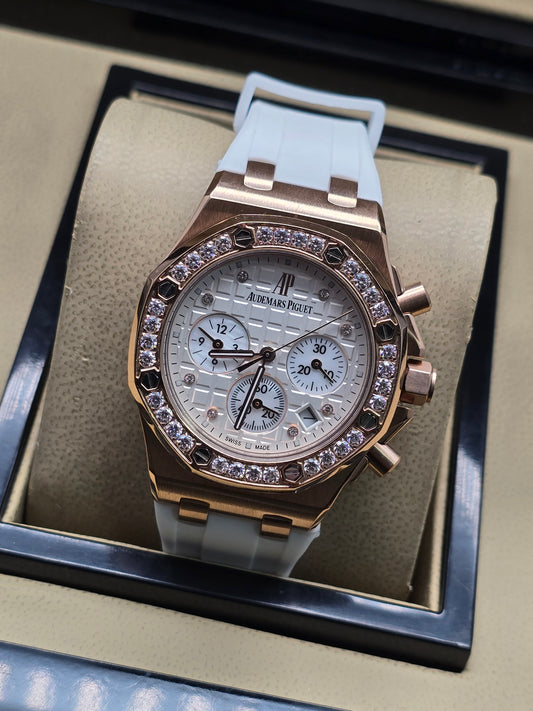 Audemars Piguet Royal Oak Chronograph Rose Gold White Rubber 36mm
