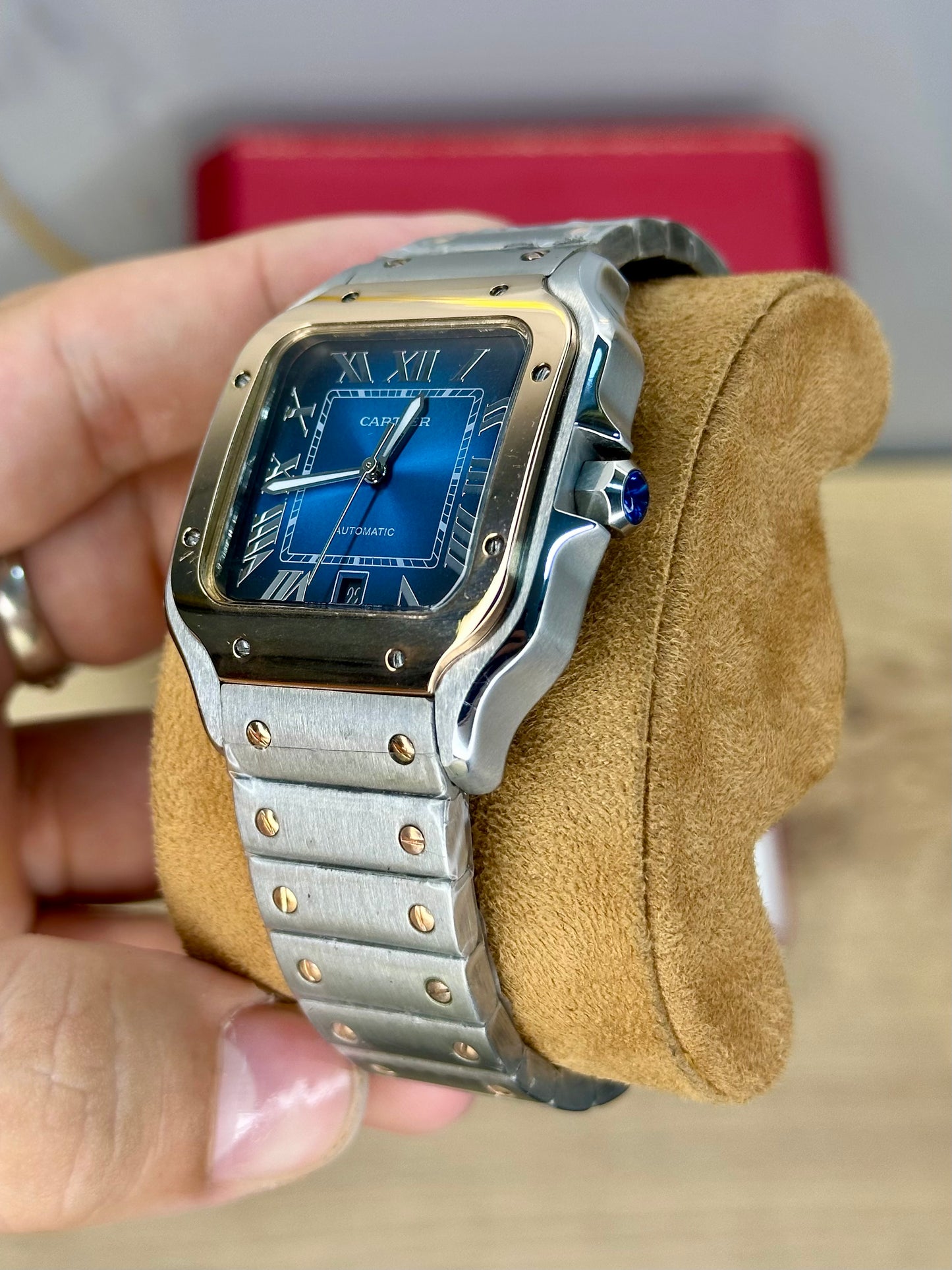 Cartier Santos Blue Dial Rose Gold Edition
