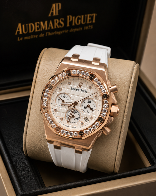 Audemars Piguet Royal Oak Chronograph Rose Gold White Rubber 36mm