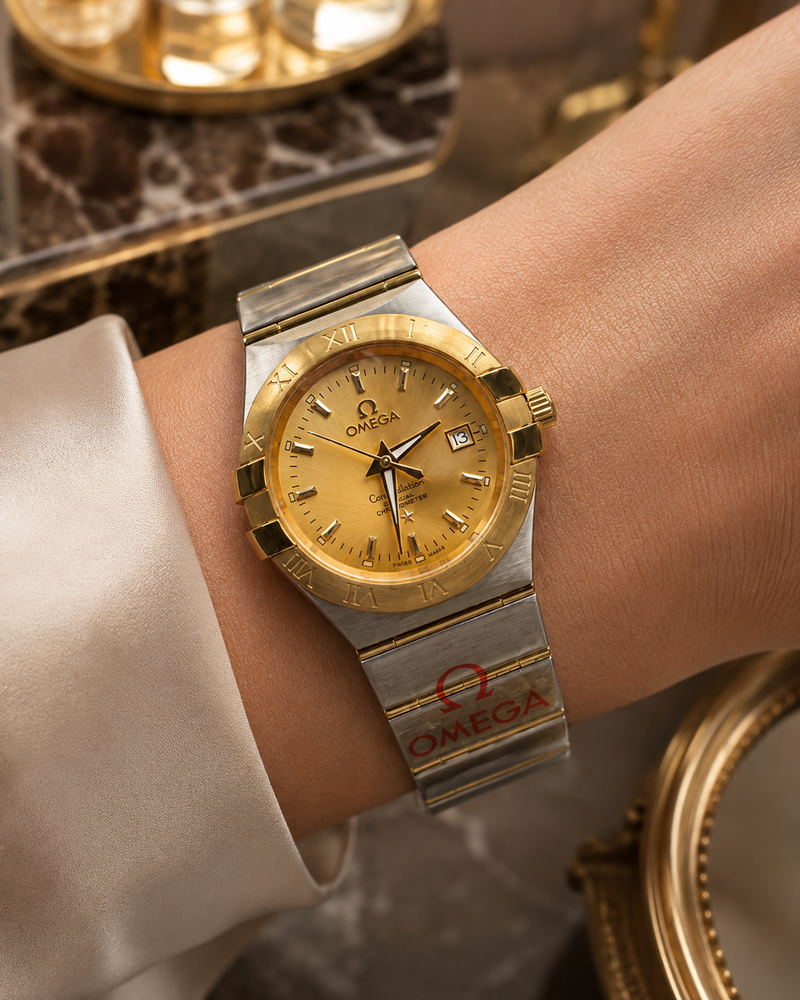 OMEGA CONSTELLATION DAMA BICOLOR DORADO CON CALENDARIO