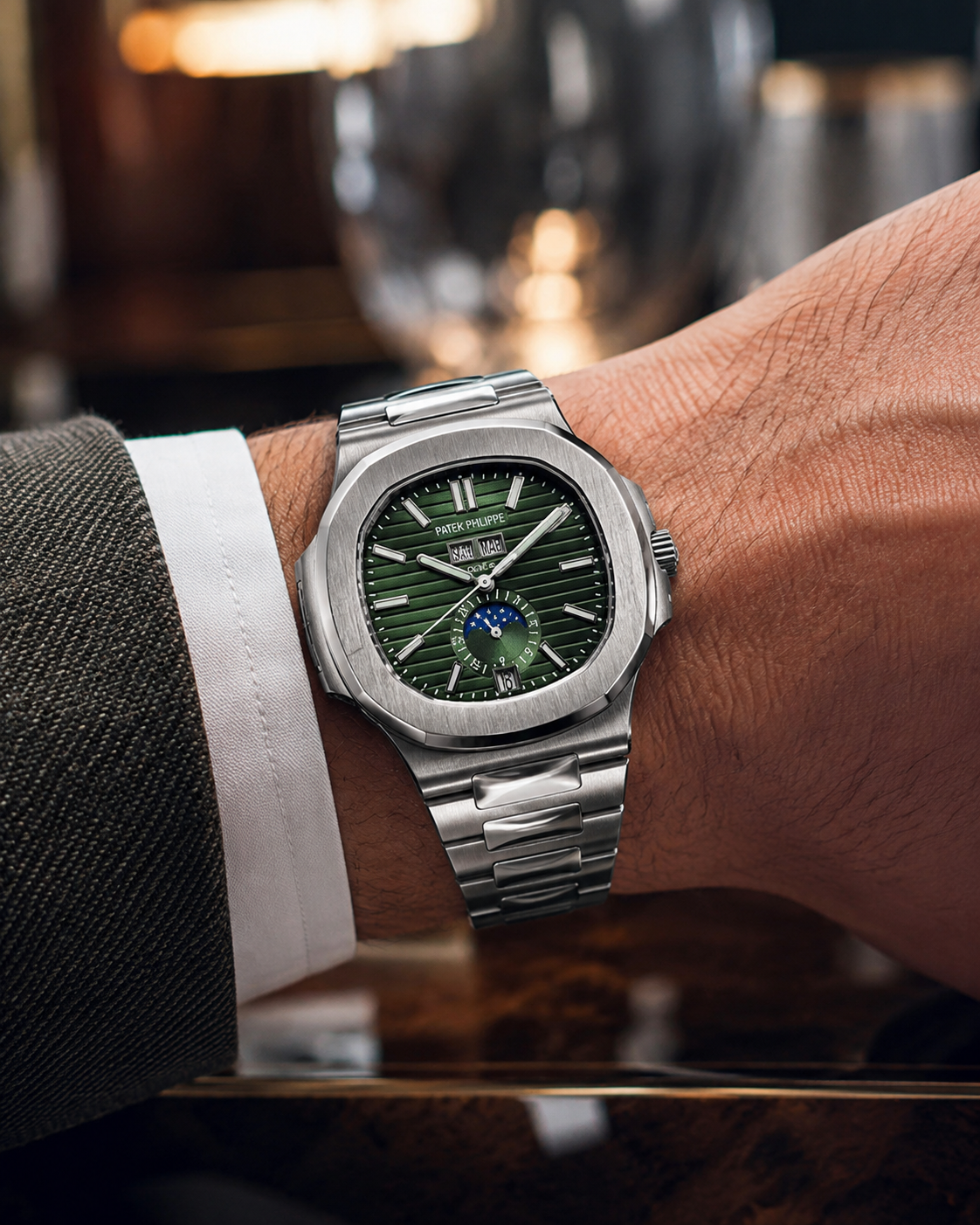 PATEK PHILIPPE NAUTILUS ANNUAL CALENDAR MOON PHASE 40.5 MM VERDE