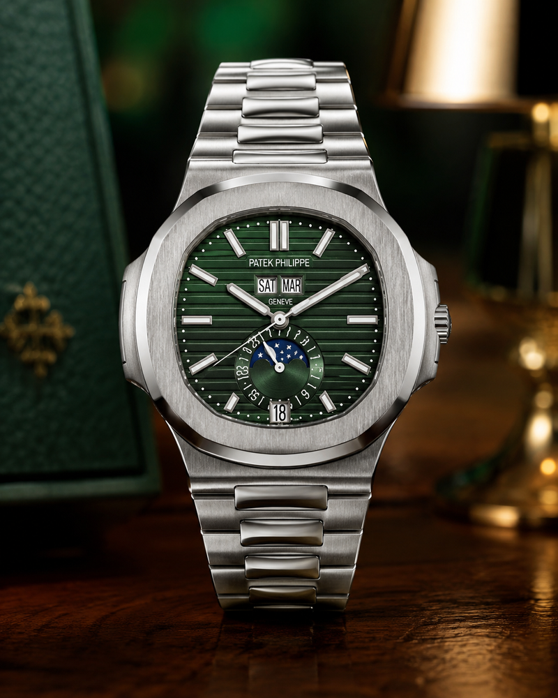 PATEK PHILIPPE NAUTILUS ANNUAL CALENDAR MOON PHASE 40.5 MM VERDE
