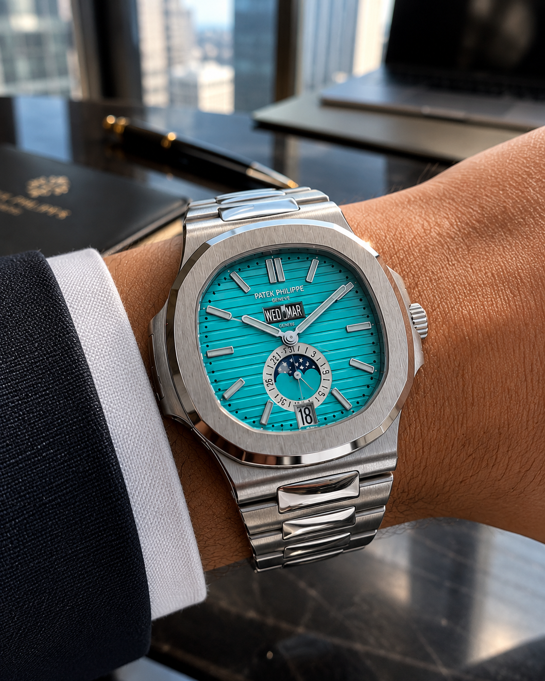 PATEK PHILIPPE NAUTILUS ANNUAL CALENDAR MOON PHASE 40.5 MM TURQUESA
