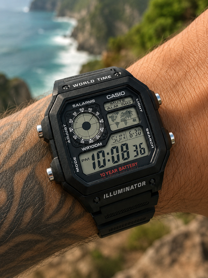 CASIO DIGITAL PARA HOMBRE AE-1200WH-1AVDF WORLD TIME NEGRO