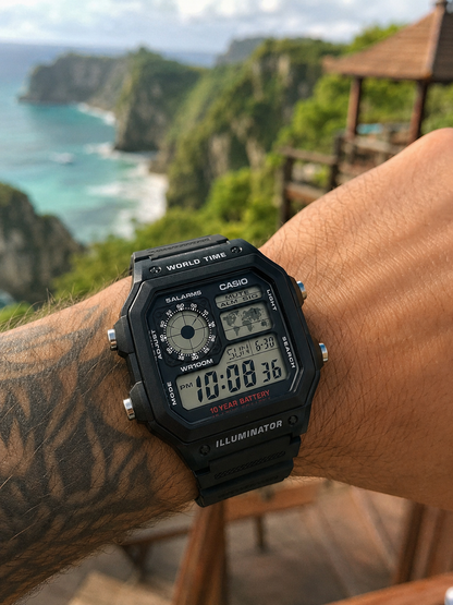 CASIO DIGITAL PARA HOMBRE AE-1200WH-1AVDF WORLD TIME NEGRO