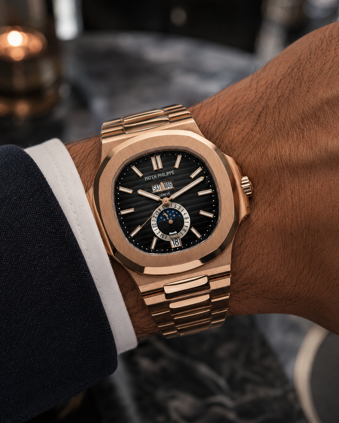 PATEK PHILIPPE NAUTILUS CALENDARIO ANUAL FASE LUNAR ORO ROSA