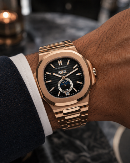 PATEK PHILIPPE NAUTILUS CALENDARIO ANUAL FASE LUNAR ORO ROSA