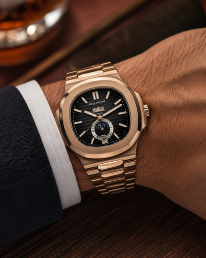 PATEK PHILIPPE NAUTILUS CALENDARIO ANUAL FASE LUNAR ORO ROSA