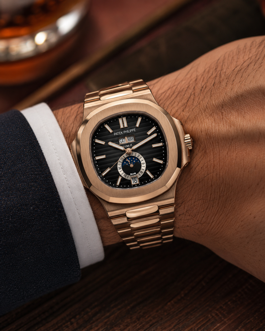 PATEK PHILIPPE NAUTILUS CALENDARIO ANUAL FASE LUNAR ORO ROSA
