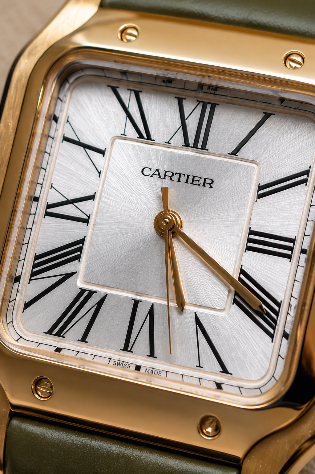 CARTIER SANTOS ORO ROSA CUERO VERDE – 40 MM