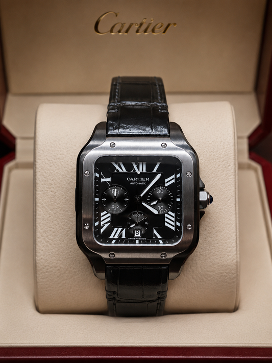 CARTIER SANTOS CHRONOGRAPH NEGRO CUERO – 40 MM