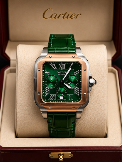 CARTIER SANTOS CHRONOGRAPH ORO ROSA CUERO VERDE – 40 MM