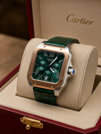 CARTIER SANTOS CHRONOGRAPH ORO ROSA CUERO VERDE – 40 MM
