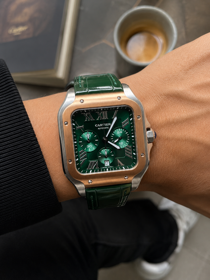 CARTIER SANTOS CHRONOGRAPH ORO ROSA CUERO VERDE – 40 MM
