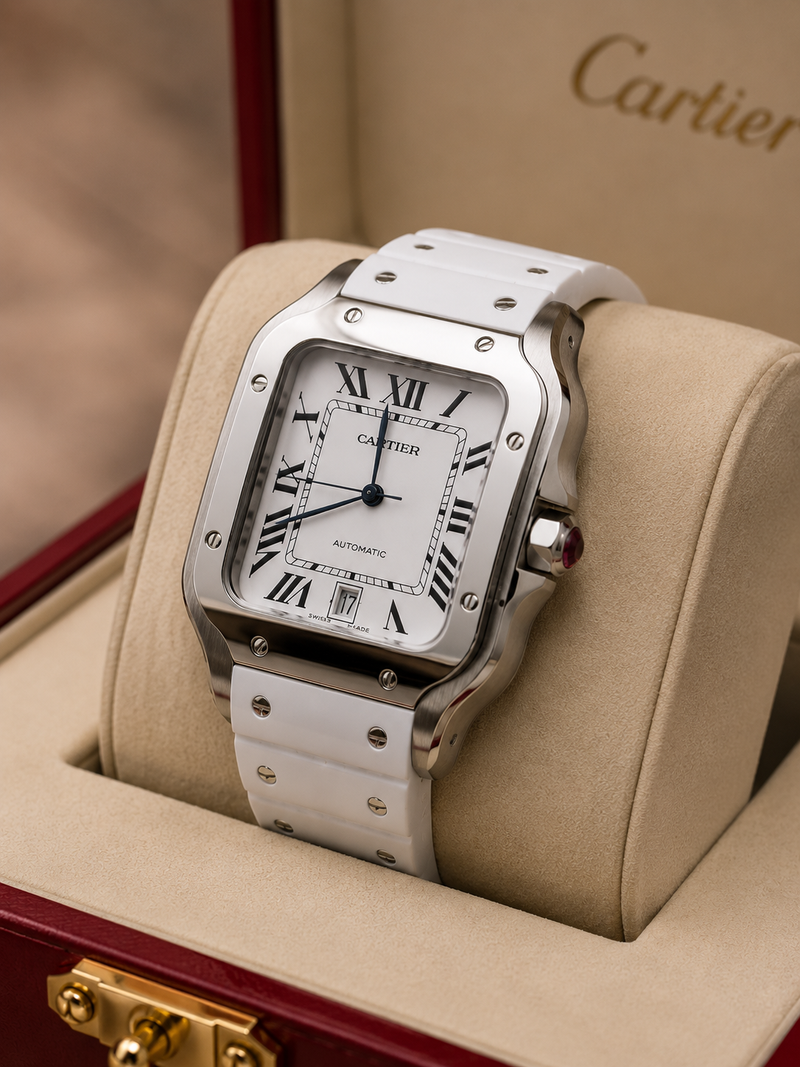 CARTIER SANTOS ACERO CAUCHO BLANCO – 40 MM