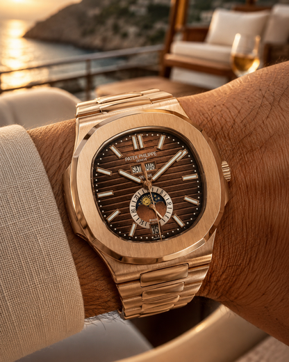 PATEK PHILIPPE NAUTILUS CALENDARIO ANUAL FASE LUNAR ORO ROSA CHOCOLATE