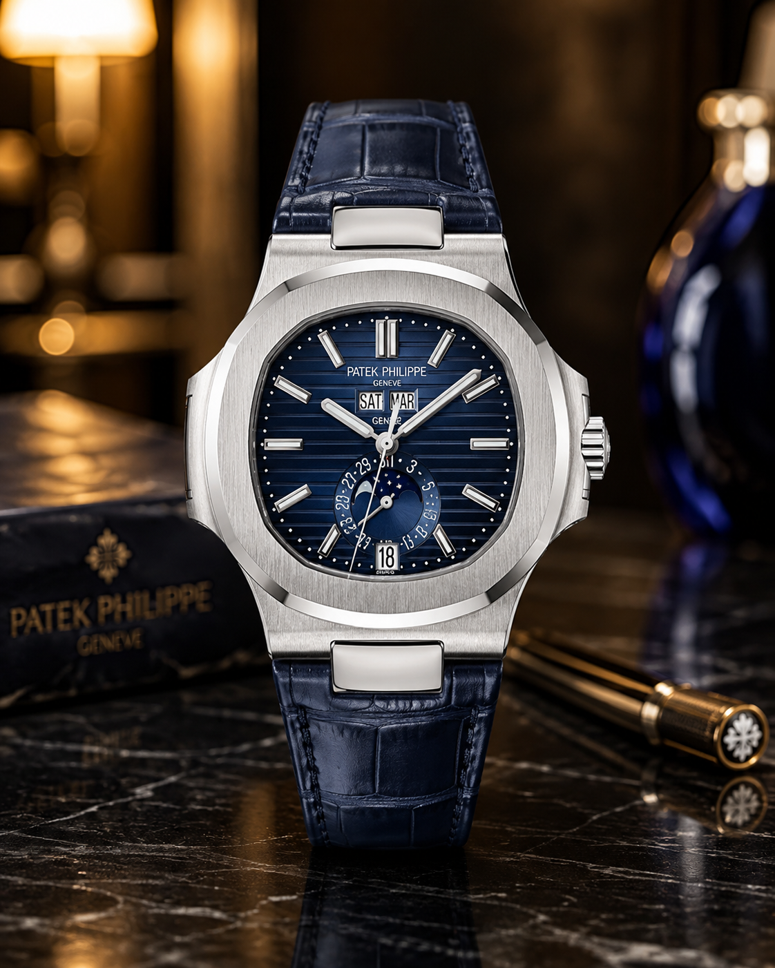 PATEK PHILIPPE NAUTILUS CALENDARIO ANUAL FASE LUNAR AZUL