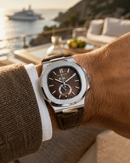 PATEK PHILIPPE NAUTILUS CALENDARIO ANUAL FASE LUNAR CAFÉ