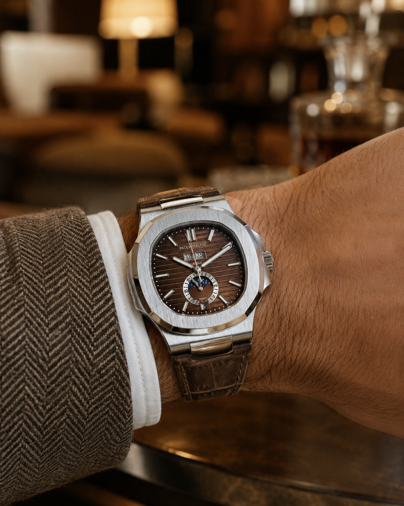 PATEK PHILIPPE NAUTILUS CALENDARIO ANUAL FASE LUNAR CAFÉ