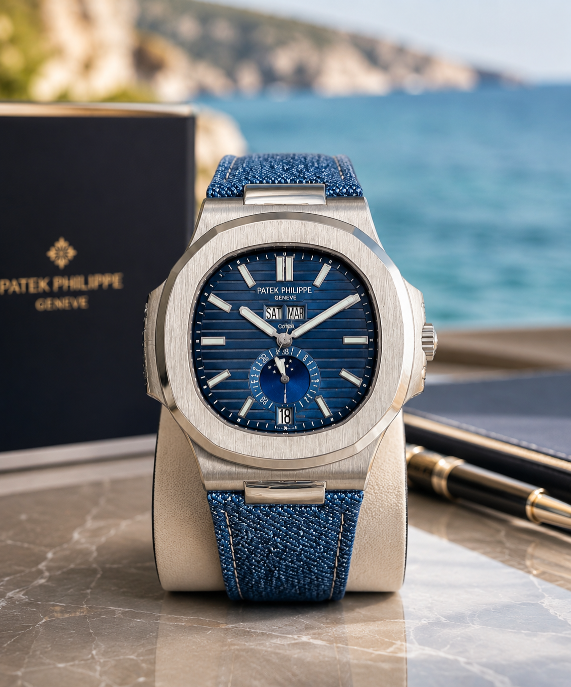 PATEK PHILIPPE NAUTILUS CALENDARIO ANUAL FASE LUNAR AZUL