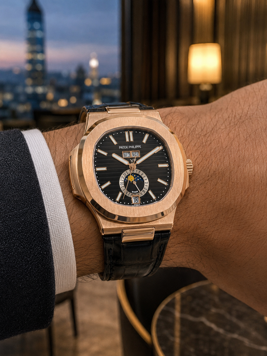 PATEK PHILIPPE NAUTILUS CALENDARIO ANUAL FASE LUNAR ORO ROSA NEGRO