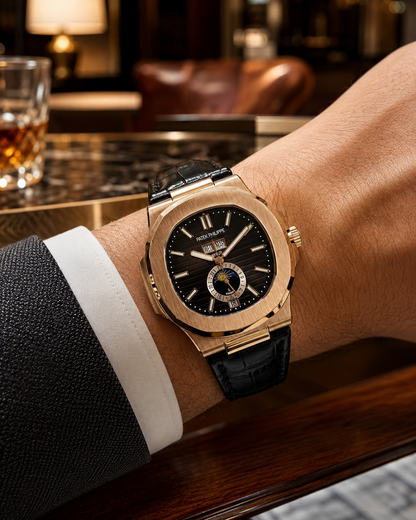 PATEK PHILIPPE NAUTILUS CALENDARIO ANUAL FASE LUNAR ORO ROSA NEGRO