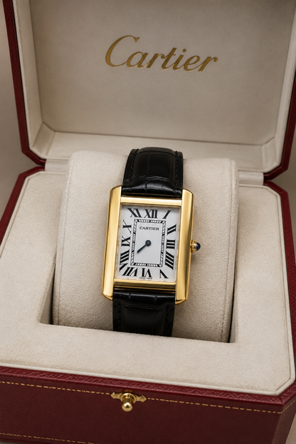 CARTIER TANK MUST LARGE – ESFERA BLANCA | ACABADO DORADO Y CORREA DE CUERO