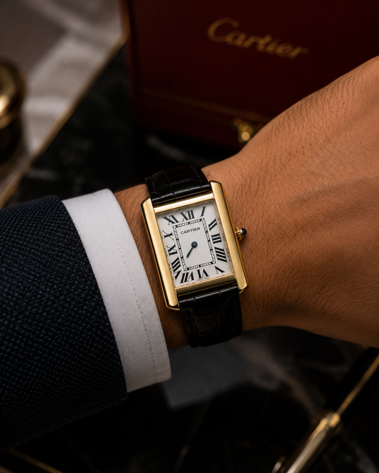 CARTIER TANK MUST LARGE – ESFERA BLANCA | ACABADO DORADO Y CORREA DE CUERO