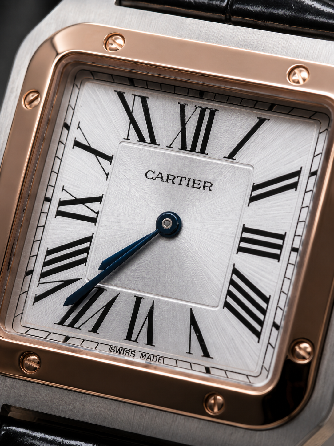 CARTIER SANTOS-DUMONT LARGE – ACABADO BICOLOR | ESFERA PLATEADA Y CORREA DE CUERO