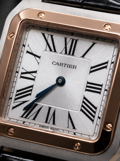 CARTIER SANTOS-DUMONT LARGE – ACABADO BICOLOR | ESFERA PLATEADA Y CORREA DE CUERO