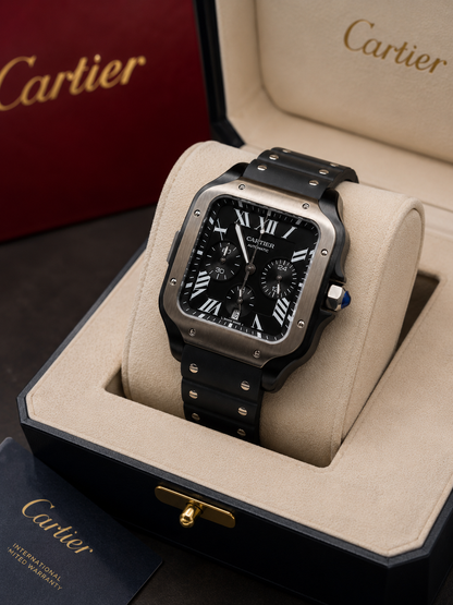 CARTIER SANTOS CHRONOGRAPH AUTOMÁTICO 42 MM – ALL BLACK | CORREA DE CAUCHO