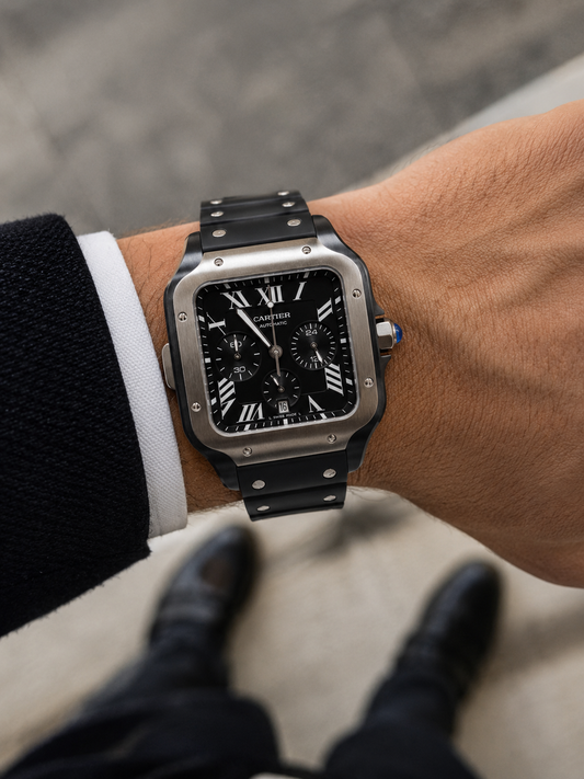 CARTIER SANTOS CHRONOGRAPH AUTOMÁTICO 42 MM – ALL BLACK | CORREA DE CAUCHO